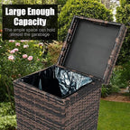 VINGLI Wicker Patio Trash Can, 27 Gallon Rattan Trash Can with Removable Lid, Outdoor Wicker Waste Basket, Wast Container (Brown)