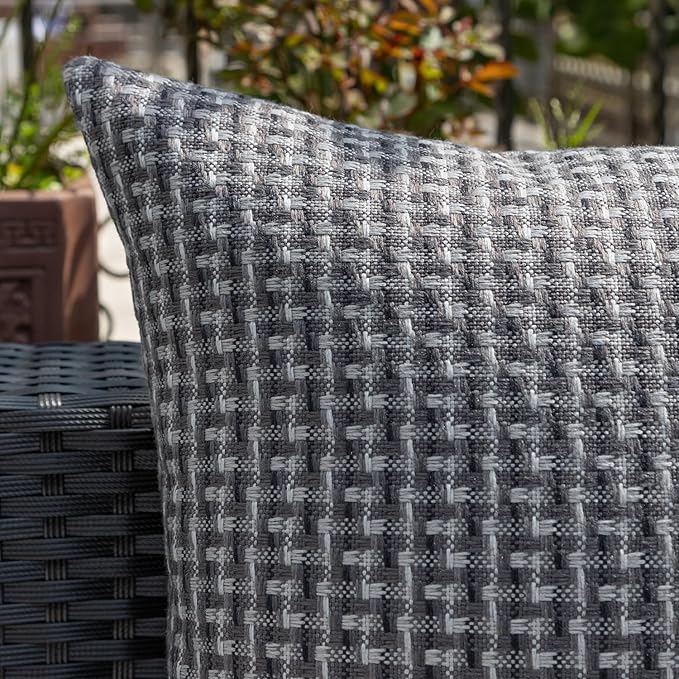 Kevin Textile Outdoor Waterproof Throw Pillow Covers Pack of 2 Farmhouse Decorative Cushion Covers for Garden Patio Tent Balcony Bench Couch Sofa 20x20 Inch, Dark Grey