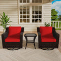 Vista Vibe 3 Pieces Outdoor Patio Conversation Furniture Set - 360 Degree Swivel Glider Rocker Chairs | Wicker End Table, Washable Cushions, Hand-Woven PE Rattan, Lawn, Sunroom (Brown/Red)