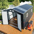 10x12 Metal Shed with Floor Frame Kit, Reinforced Construction - Translucent Roof Panels for Natural Light, Lockable Doors, Vents and Windows, Weatherproof Outdoor Storage for Garden/Backyard/Patio