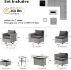 ovios 9 Pieces Patio Furniture Set, Outdoor Wicker Sectional Sofa with 42" Fire Pit Table Swivel Chair, Modern Modular Deep Seat Rattan Couch Conversation Sets, Black