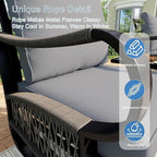 3 Pieces Patio Conversation Sets, All Weather Metal Outdoor Furniture Set, 2 Three-Seater Sofas, 1 Fire Pit Table for Backyard Garden Deck Porch Poolside, Gray