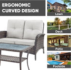 HUMMUH 4-Piece Patio Furniture Wicker Outdoor Conversation Set,All-Weather Rattan Outdoor Sofa Set Patio Chairs Coffee Table for Backyard,Porch,Deck