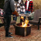 Breeo Smokeless Fire Pit Grilling Bundle (X Series 24 Corten Steel, Outpost Grill, Ash Shovel, & Lid) | 27.5 inch Smokeless Firepit for Outside | Ideal for Families