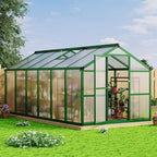 8x12 FT Greenhouse for Outdoors, Large Aluminum Greenhouses with Roof Vent and Quick Setup Structure, Greenhouse Heavy Duty with PC Panels, Walk-in Green Houses for Winter Garden,Backyard,Patio,Lawn