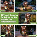 Solar Highland Cow Garden Decor - Outdoor Waterproof Resin Statues with LED Lights, Solar Patio Figurines for Yard & Lawn (1-Pack, Auto On/Off)