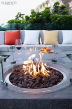 Elementi | Bundle Metropolis Gas Fire Pit Cast Concrete 56" Rectangular Fire Table, Outdoor Fire Pit Electronic Ignition | Canvas Cover, Lava Rock Included | Light Gray (Natural Gas)