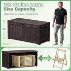Greesum 120 Gallon Outdoor Storage Box with Lock - Large Resin Deck Box, Reinforced Lid for Garden, Patio, Lawn, Brown