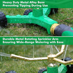 [2 Pack] RESTMO 3-Arm Metal Sprinkler with Wheel Base, 360 Degree Automatic Rotary Lawn Sprinkler System for Garden Plant, Flower Bed and Yard Watering and Large Yard Area Watering