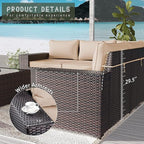 Outdoor Patio Furniture Set with Propane Fire Pit Table, 7 PCS Outdoor Furniture Patio Sectional Sofas Conversation Sets w/ETL Approved 43" Gas Outdoor Fire Table & Coffee Table Brown.