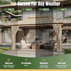 AOXUN Outdoor Gazebo for Patio 10x13, Metal Frame Canopy with Double Roofs, Heavy Duty Party Tent and Shelter with Mosquito Netting and Privacy Screen for Backyard, Lawn, Garden, Deck (Beige)