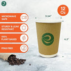 ECO SOUL 12oz Compostable Ripple Cups (50 Pack) – Biodegradable Paper Cups, Non-Toxic Disposable Cups for Hot Drinks, To-Go Coffee Cups, Eco-Friendly & Ripple Paper Cups