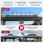 SUNJOY Kingston 20' x 12' Hardtop Gazebo with Galvanized Steel/Polycarbonate Double Roof, Curtain and Netting, Woodgrain Finish Aluminum Posts Permanent Pavilion Gazebo for Garden, Patio, Deck, Lawn