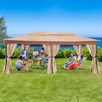 COBIZI Gazebo 12x20 Heavy Duty Gazebos with Curtain and Netting Outdoor Gazebo Canopy Double Roof Patio Gazebos with Metal Steel Frame for Patio, Deck, Backyard (Khaki)
