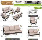 Sophia & William Metal Patio Furniture Set, 7 Seats Outdoor Conversation Set with 3-Seater Sofa, 2 Swivel Chairs, 1 Loveseat, 1 Coffee Table for Seating, Lawn Porch Backyard,Beige