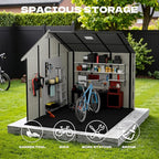 Devoko 10 x 8 FT Resin Outdoor Storage Shed, Extra Large Plastic Shed with Skylight, Floor and Lockable Door, Storage Bike, Tools, Lawn Mower for Garden, Backyard, Patio, Beige