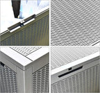 Modern-Depo 100 Gallon Deck Box Waterproof Outdoor Storage Bench Polypropylene PP Garden Tools Pool Towel Storage Bin Porch Delivery Box, Gray