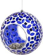 Sunnydaze 6-Inch Glass Mosaic Hanging Bird Feeder for Outdoors - Fly-Through Wild Bird Feeder - Lavender Mosaic