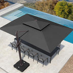 10' X 13' Patio Umbrella with Base Included Outdoor Large Rectangle Offset Cantilever Umbrellas Double Top Heavy Duty Windproof with 360-degree Rotation for Pool Garden Deck