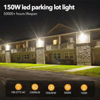 150W LED Parking Lot Light,5000K 23000LM Adjustable Outdoor floodlights with Dusk to Dawn Photocell,IP65 Waterproof AC100-305V, Outdoor Shoebox Light with Trunnion Wall Yoke Mount for Yard Garage Barn