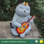 Cat Garden Statue Outdoor Decor, Cat Sculpture with Guitar and Butterfly for Yard Lawn Patio Balcony, Christmas Birthday Housewarming Gifts for Mom, Grandma, Women, 8.8 inch, Resin