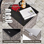 MEISSALIVVE 3 Pieces Patio Furniture Set, Outdoor Swivel Rocker with Washable Cushions & Tempered Glass Tabletop, Outdoor Rattan Conversation Set for Lawn Backyard Porch (Grey)