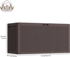 90 Gallon Outdoor Storage Box, Lockable Package Outside Storage Box Waterproof, Patio Cushions Deck Storage Boxes, Rattan Plastic Garden Hose Containers Resin Pool Storage Bins with lids, Brown