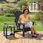 nalone Folding Adirondack Chair with Cushion with Cup Holder, HDPE Plastic Oversized Patio Chair Weather Resistant, Used in Outdoor, Fire Pit, Deck, Garden, Campfire Chairs (Black)