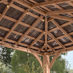 Backyard Discovery Barrington 16' x 12' Cedar Wood Outdoor Gazebo Pavilion with Hardtop Galvanized Steel Hip Roof, Snow Support, Wind Resistance, PowerPort, Shade for Garden, Patio, Deck, Entertaining