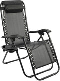 Elevon Zero Gravity Chair with Cup Holder & Removable Pillow, Adjustable Reclining Outdoor Patio Folding Chairs for Adults Portable Lounge Chair Furniture for Poolside, Lawn, Beach, Camping, Black