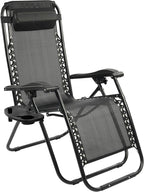 Elevon Zero Gravity Chair with Cup Holder & Removable Pillow, Adjustable Reclining Outdoor Patio Folding Chairs for Adults Portable Lounge Chair Furniture for Poolside, Lawn, Beach, Camping, Black