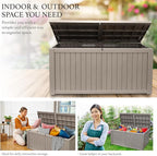 AJP Distributors 180 Gallon Outdoor Storage Box, Rain Waterproof Resin Deck Box, Lockable Large Storage Container for Patio Furniture, Cushions, Garden Tools, Sports Equipment and Pool Supplies Taupe