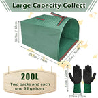 2 Pack 53 Gallons Leaf Bags, Reusable Yard Waste Bags Large Capacity Semi-Circular Dustpan-Type Lawn Bags for Collecting Leaves Sturdy & Waterproof Yard with A Pair of Gloves