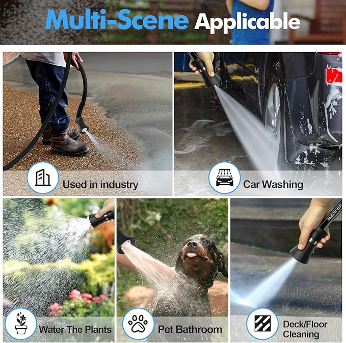 SPECILITE 5/8" Hot/Cold Water Hose 75 ft with High Flow Nozzle,Heavy Duty Flexible Rubber Garden Hose -50℉ to 158℉ With 3/4" Stainless Steel Fittings for Yard, Outdoor, Farm, Lightweight, Black
