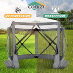 COBIZI 10x10 Pop up Gazebo Screen House Tent for Camping, Pop-up Camping Canopy with Mesh Windows,Portable Outdoor Quick-Set Hub Tent with Carrying Bag&Ground Stakes,Gray(Upgraded 2.0)