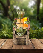 iStatue Solar-Powered Turtle Figurine Light with Glowing Cup - 5.5 in Lifelike LED Decorative Lamp for Outdoor Ambiance - Patio Table, Yard & Garden Decor (Turtle)