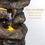 Ferrisland 31.5"H Outdoor Floor Waterfall Fountain, 5 Tier Rustic Rock Freestanding Water Fall Feature with Cascading Streams & LED Lights, Home Décor for Garden, Patio, Yard, Deck & Porch, Gift Ideas