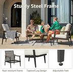 NATURAL EXPRESSIONS 4 Pieces Patio Furniture Set, Outdoor Furniture Sofa Sectional Modern Metal Patio Conversation Set with High Back Wicker Backrest & Loveseat for Balcony, Backyard, Deck, Porch