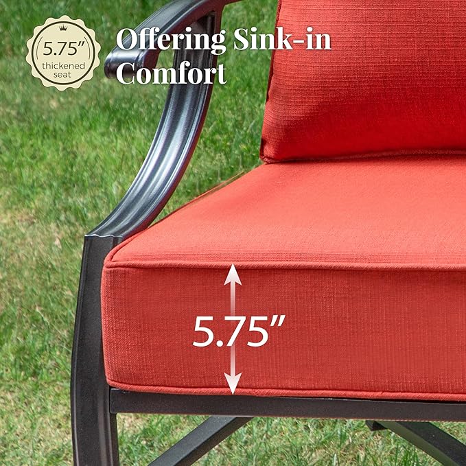 Patio Furniture Set 7 pcs, Outdoor Patio Furniture, 3-Seat Sofa, 4 Single Chairs, 2 Ottomans and 5.75" Extra Thick Cushion, Patio Conversation Set for Garden Backyard Deck,Red