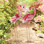 Natelf Pink Flamingo Yard Decorations, Metal Garden Statues and Sculptures, Standing Bird Lawn Ornaments for Patio Backyard Pond Decorations Set of 2