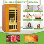 Real Relax Home Infrared Sauna, 1-2 Person Canadian Hemlock Wood Indoor Dry Saunas Room with Low Emf Red Light Therapy with Bluetooth Speakers, 9-Color Chromotherapy Lights