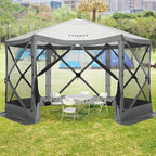 COBIZI 12x12ft Pop up Gazebo Screen Tent Screen House for Camping, Camping Outdoor Screened Gazebo with Mosquito Netting, Portable Hub Tent with Carrying Bag and Ground Stakes, Grey(Upgraded 2.0)