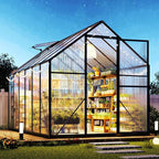 Jocisland 6x8x6.3 FT Polycarbonate Greenhouse for Outdoors with 2 Windows, Dual Swing Doors, Aluminum Walk-in Frame, Heavy Duty Garden Greenhouse for Backyard, Black