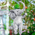 Elephant Gifts for Women Cute Succulent Pots for Outdoor Plants Funny Plant Pot Garden Pot Swing Hanging Planter Elephant Sit Swing Statue with Drainage Hole