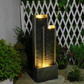 35.4" H Modern Indoor Outdoor Waterfall Fountain with Gentle Sound, Resin Garden Water Fountain Outdoor with Lights, Black Stream Panel Floor-Standing Garden Feature for Patio, Balcony, or Home Decor
