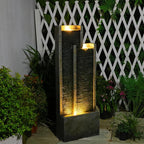 35.4" H Modern Indoor Outdoor Waterfall Fountain with Gentle Sound, Resin Garden Water Fountain Outdoor with Lights, Black Stream Panel Floor-Standing Garden Feature for Patio, Balcony, or Home Decor