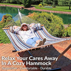 Sunnydaze Quilted Outdoor Hammock with Spreader Bars - Heavy-Duty 450-Pound Capacity Double Hammock for Outside - Ocean Isle