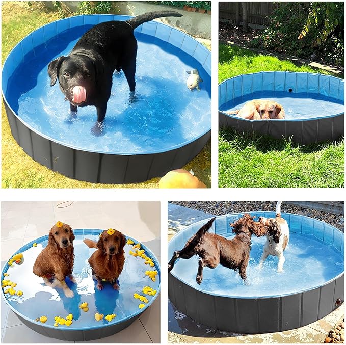 Yaheetech Foldable Dog Pool Collapsible Hard Plastic Dog Swimming Pool Portable Pet Pools Doggie Wading Pool Bath Tub for Puppy Small Medium Large Dogs, 47 x 12 Inches Black