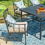 Sophia & William 7 Pieces Metal Patio Dining Set, Rectangle Outdoor Table of 1.77" Umbrella Hole and 6 Armchairs with Seat Cushions, Outdoor Conversation Furniture for Porch Backyard Balcony Deck