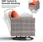 ovios 10 Pieces Patio Furniture Set, Outdoor Wicker Sectional Sofa with 42" Fire Pit Table Swivel Chairs, Modern Modular Deep Seat Rattan Couch Conversation Sets, Orange Red